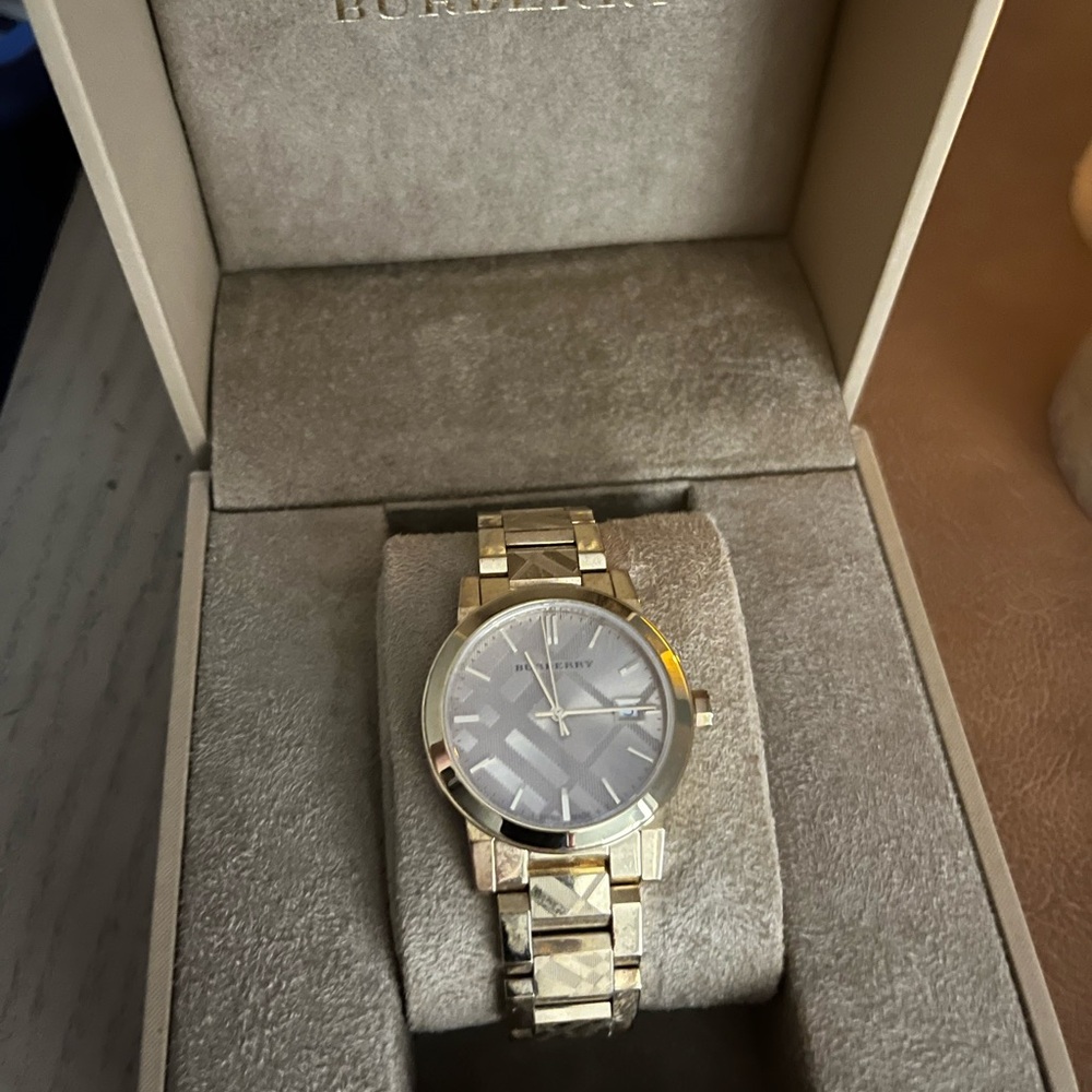 Burberry women’s gold plated watch with box- needs new battery